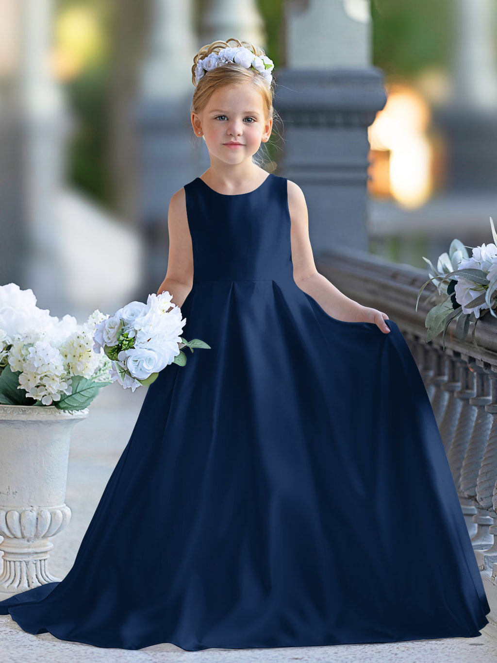 A-line Lace Satin Floor-length First Communion Flower Girl Dress