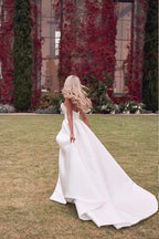 Wedding Dresses New Arrival A Line Satin Strapless  With Court Train