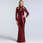 On Sale No Return No Refund  New Designer Green High Neck Sexy Evening Dresses Sequined Long Sleeves Fashion Luxury For Women Party LA6314