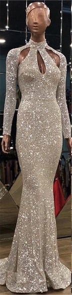 On Sale No Return No Refund  New Designer Green High Neck Sexy Evening Dresses Sequined Long Sleeves Fashion Luxury For Women Party LA6314