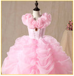 Baby Girl First Communion Dress Girl Formal Pink Elegant Fluffy Flower Birthday Party Dress