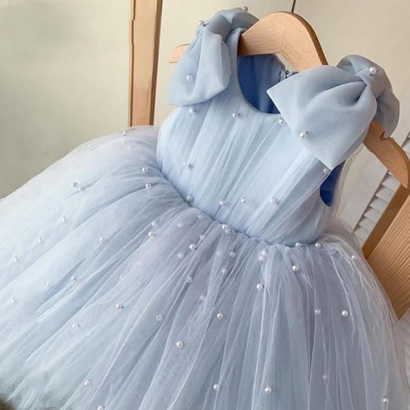 Baby Girl  Beauty Pageant Bead Mesh Dress Toddler Birthday First Communion Princess Dress