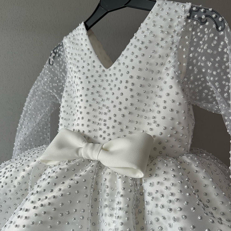 Cute Baby Girl Bead Pageant Dress Toddler  First Communion Princess Dress