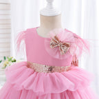 Flower Girl Dress Toddler Communion Pageant Cute Bow Princess Trailing Birthday Dress