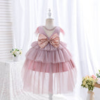 Flower Girl Dress Toddler Communion Pageant Cute Bow Princess Trailing Birthday Dress
