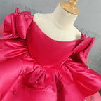 Elegant Baby Girl Rose Red Bow Sleeve Dress Toddler Communion Princess Dress