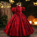 Girl Christmas Dress Girl Communion Dress Baby Girl Red Formal  Puff Sleeve Large Skirt Dress