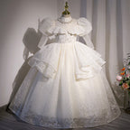 Toddler First Communion Dress Girl Party Dress Pageant White Sequin Puffy Princess Dress