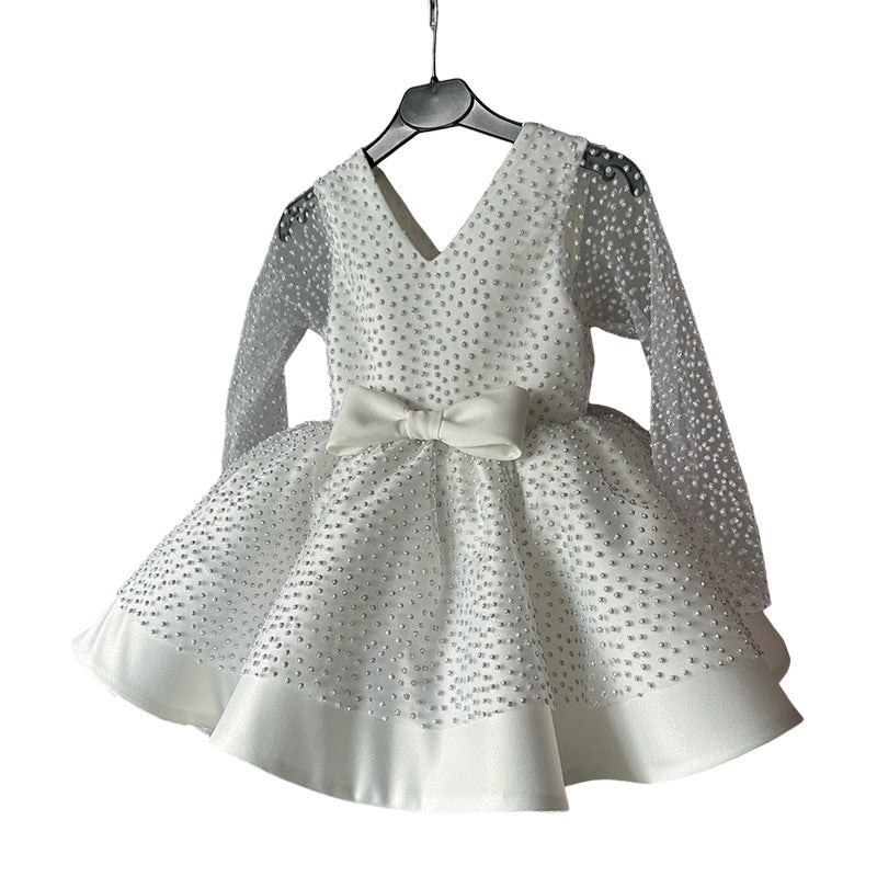 Cute Baby Girl Bead Pageant Dress Toddler  First Communion Princess Dress