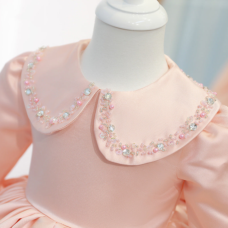 Baby Girl Communion Dress Girl Birthday Party Long Sleeve Doll Collar Beaded Princess Dress