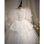 Girl First Communion Dress Flower Girls Princess White Sequin Puffy Pageant Baptism Party Dress