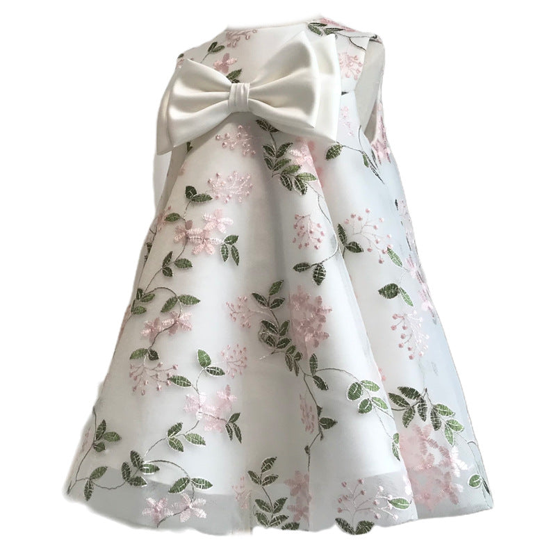 Baby Girl Dress Toddler Birthday Party Flower Printing Bow Communion Dress