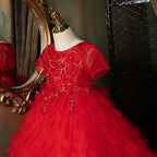 Girl Christmas Dress Toddler  Communion Dress Children Red Fluffy Princess Birthday Tail Gorgeous Pageant Dress
