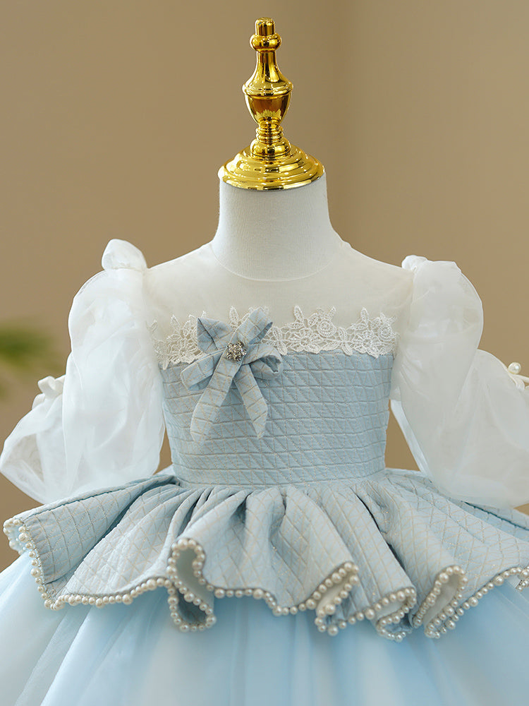 Baby Girl First Communion Dress Girl Princess  Puff Sleeves Beaded Fluffy Birthday Party Dress
