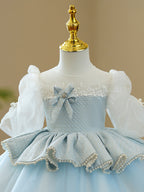 Baby Girl First Communion Dress Girl Princess  Puff Sleeves Beaded Fluffy Birthday Party Dress