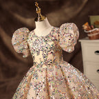 First Communion Dress Girl Pageant Princess Dress Dress Baby Girl Summer Gorgeous Puff Sleeve Sequin Formal Dress