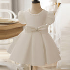 First Communion Dress Baby Girl White Textured Puff Sleeves Puffy Bow Princess Christening Dress