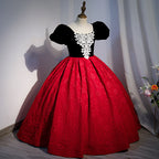 Girl Christmas Dress Flower Girl Dress Children Color Contrast Princess Retro Elegant Puff Sleeve Puffy Communion Dress