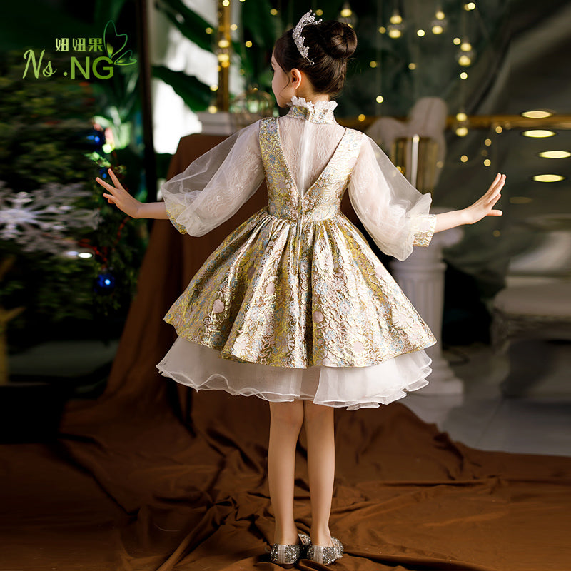 Flower Girl Dress Toddler Communion Retro Flower Puffy Princess Birthday Party Dress