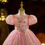 Baby Girl  Pink Sequins First Communion Dress Toddler Birthday Princess Dress