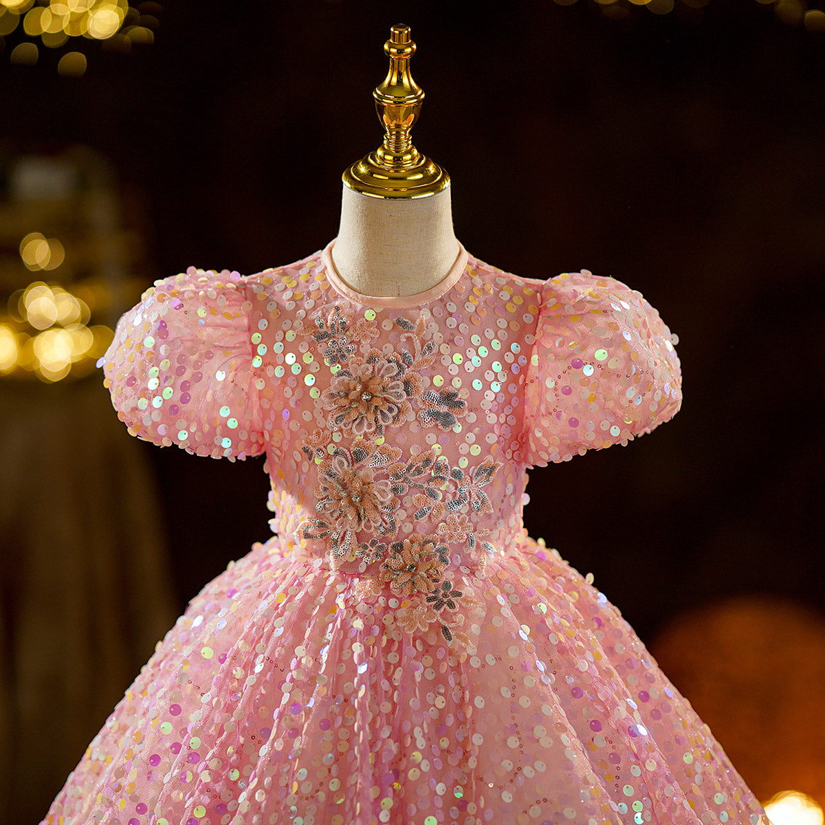 Baby Girl  Pink Sequins First Communion Dress Toddler Birthday Princess Dress