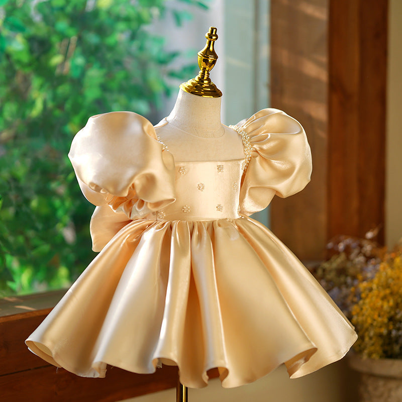 Toddler Communion Dress Wedding Pearl Big Bow-knot Princess Dress