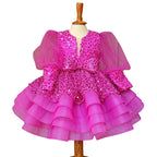 Elegant Baby Girl Sequined Mesh Puff Sleeve Puff Dress Girl Toddler First Communion Princess Dress