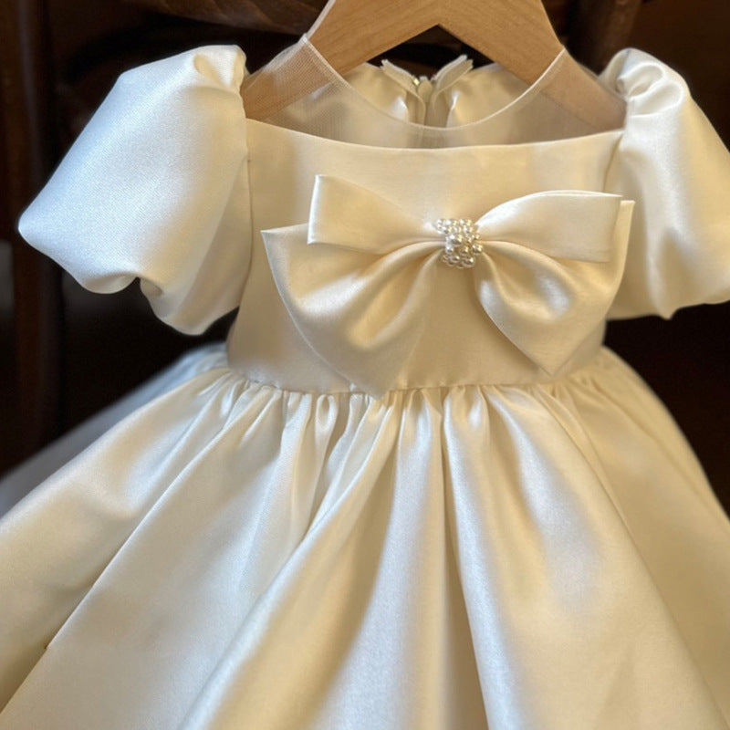 Toddler Communion Dress Satin Bow Princess Dress