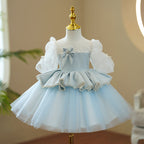 Baby Girl First Communion Dress Girl Princess  Puff Sleeves Beaded Fluffy Birthday Party Dress