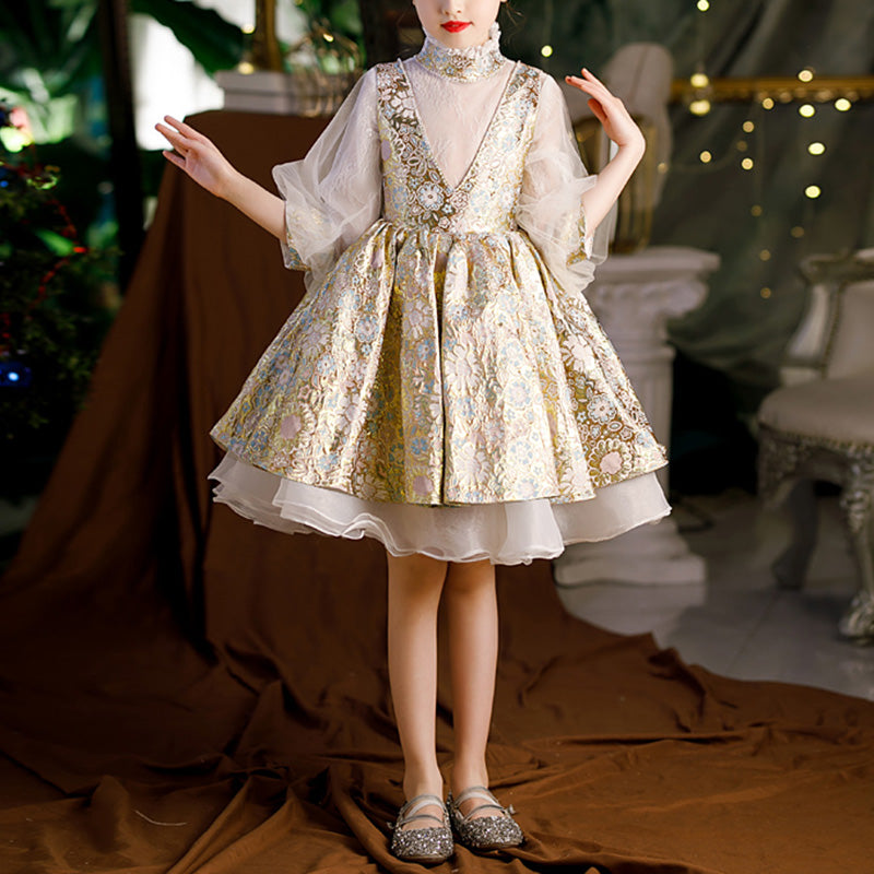 Flower Girl Dress Toddler Communion Retro Flower Puffy Princess Birthday Party Dress