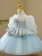 Baby Girl First Communion Dress Girl Princess  Puff Sleeves Beaded Fluffy Birthday Party Dress