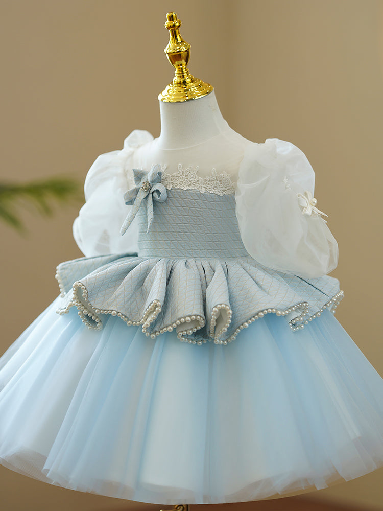 Baby Girl First Communion Dress Girl Princess  Puff Sleeves Beaded Fluffy Birthday Party Dress