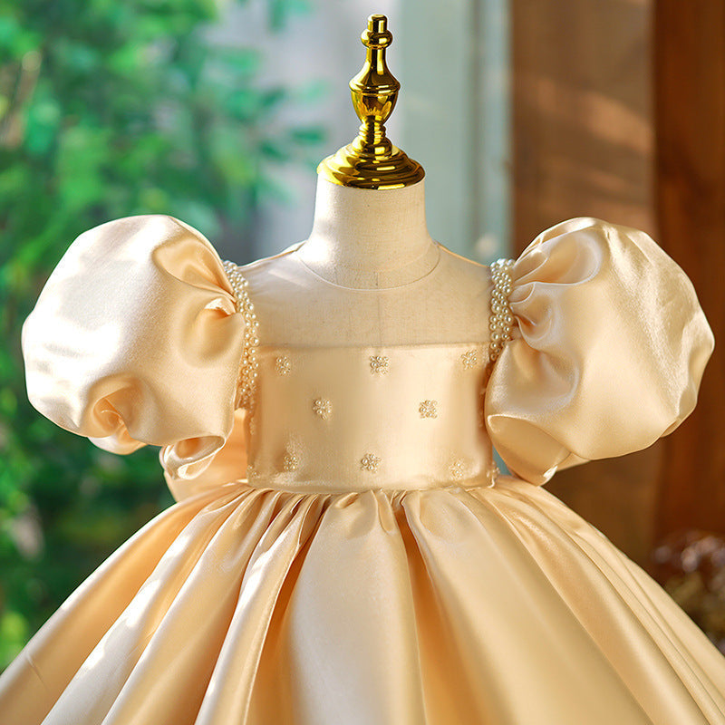 Toddler Communion Dress Wedding Pearl Big Bow-knot Princess Dress