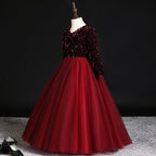 Girl Communion Dress Little Girl Red Sequins Long Sleeve Pageant Princess Dress