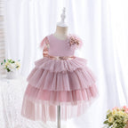 Flower Girl Dress Toddler Communion Pageant Cute Bow Princess Trailing Birthday Dress