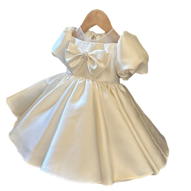 Toddler Communion Dress Satin Bow Princess Dress