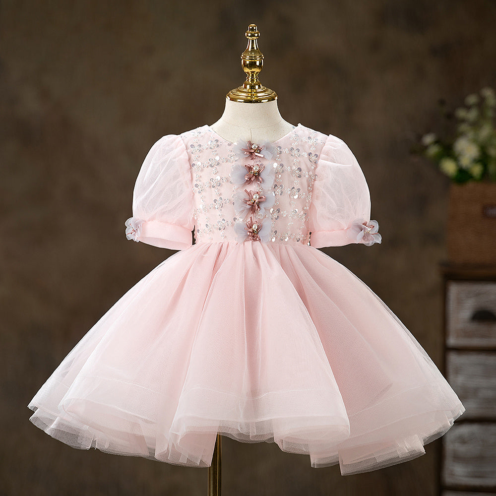 Baby Girl Dress Toddler Summer Pink Mesh Sequin Communion Pageant Princess Dress