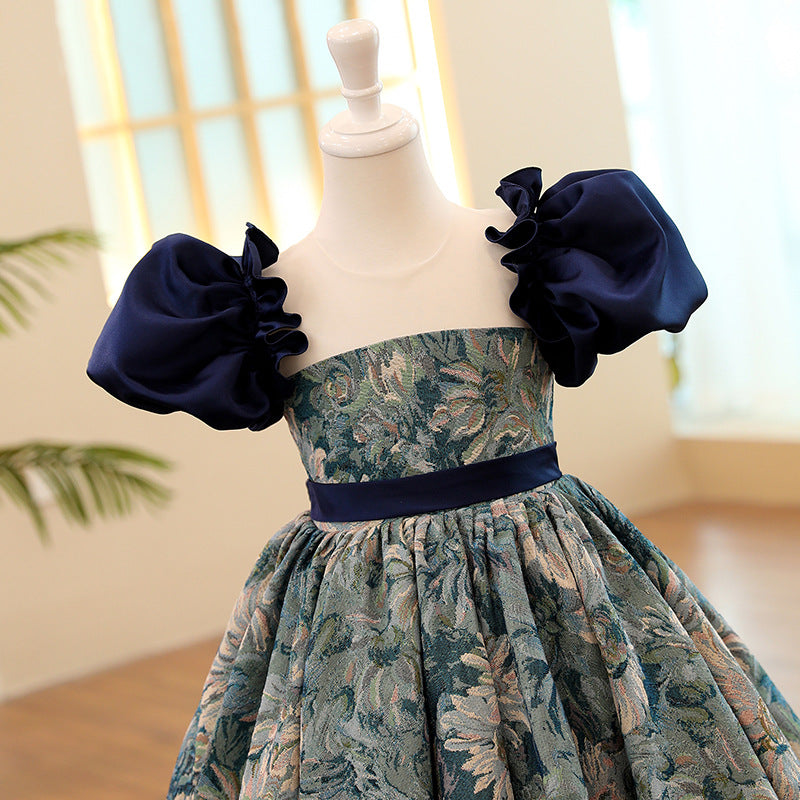 Toddler First Communion Dress Girl Summer Flower Printing Formal Party Princess Dress