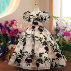 Baby Girl Dress Little Girl Communion Puff Sleeves Rose Embroidery Wedding Party Princess Dress