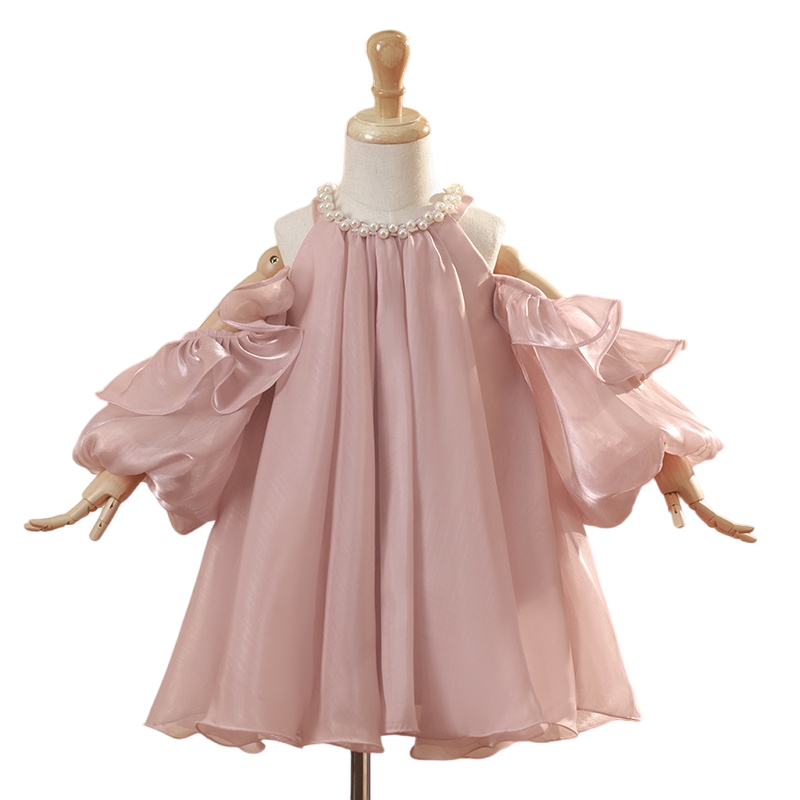 Baby Girl Birthday Communion Dress Pearl Neck Off Shoulder Princess Dress