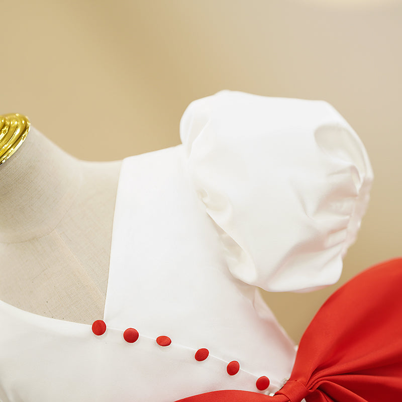 Baby Girls First Communion Dress Girl Red Bow Wedding Puff Seeves Birthday Princess Dress