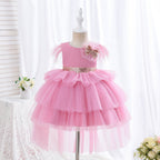 Flower Girl Dress Toddler Communion Pageant Cute Bow Princess Trailing Birthday Dress