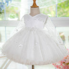 Elegant Baby White Mesh First Communion Dress Toddler Christening Dress