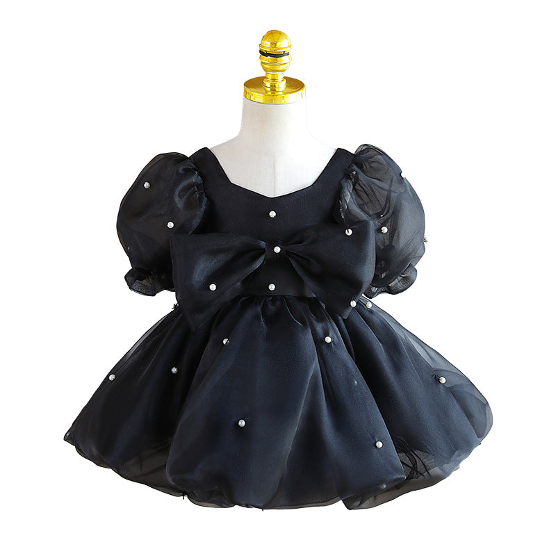 Baby Girl Puff Sleeve Pearl Communion Princess Dress