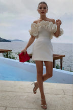 Off Shoulder Sleeveless Satin Homecoming Dress With Ruffles