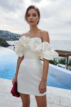 Off Shoulder Sleeveless Satin Homecoming Dress With Ruffles