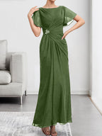 A-line Scoop Illusion Tea-Length Chiffon Lace Mother of the Bride Dress With Beading Sequins