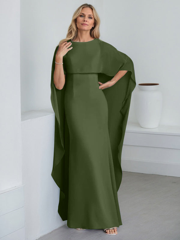 Sheath Scoop Floor-Length Chiffon Mother of the Bride Dress With Cascading Ruffles