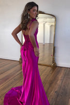 One Shoulder Mermaid Ruched Long Corset Prom Dress with Appliques