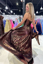Purple Metallic Sweetheart A-Line Pleated Prom Dress with Slit
